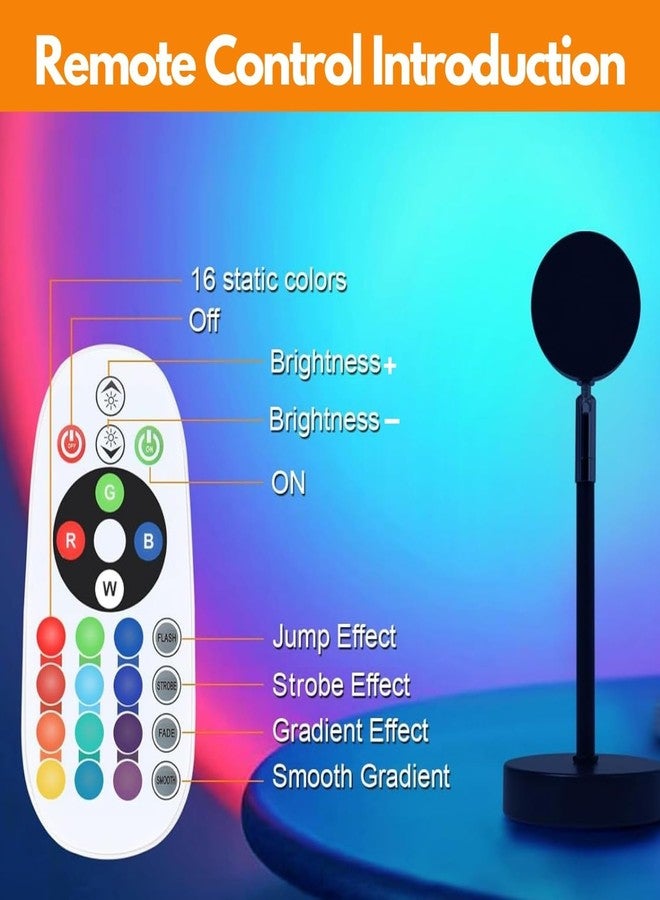 HYLOL Sunset Projector Light - 16 Color LED Light with Remote, Desk Lamp Projection Rainbow Night Light, 180° Rotation Romantic Lamp Light (Night Lamp Light) - Image 5